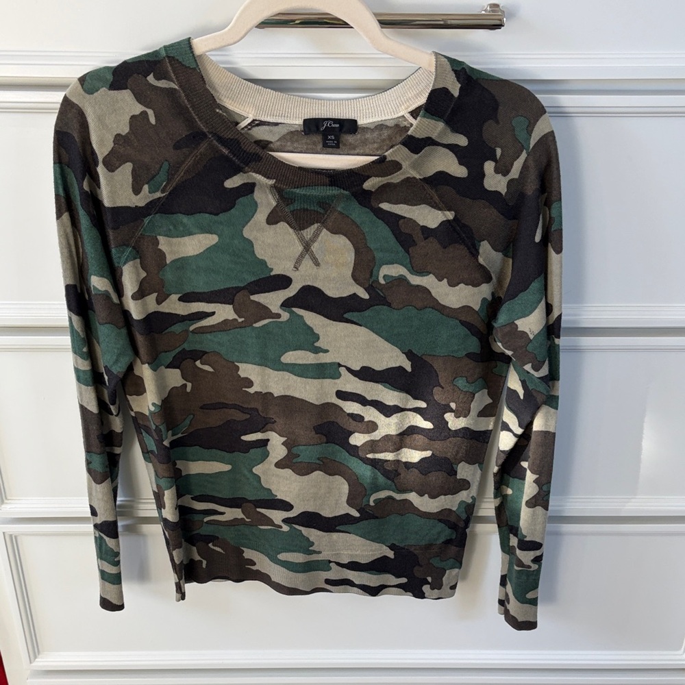 J. Crew Camo Long Sleeve Top - Green, Brown, Tan